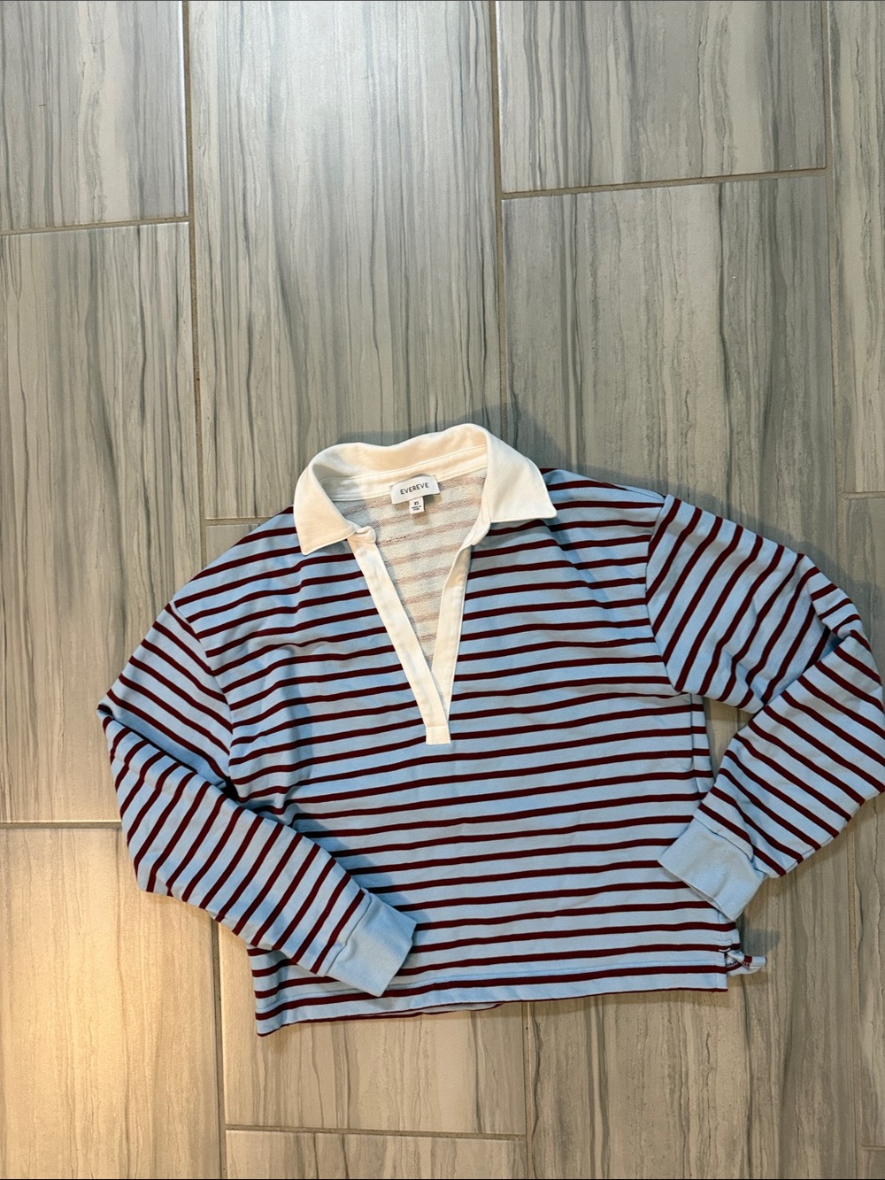 Evereve Blue & Maroon Striped Rugby Top